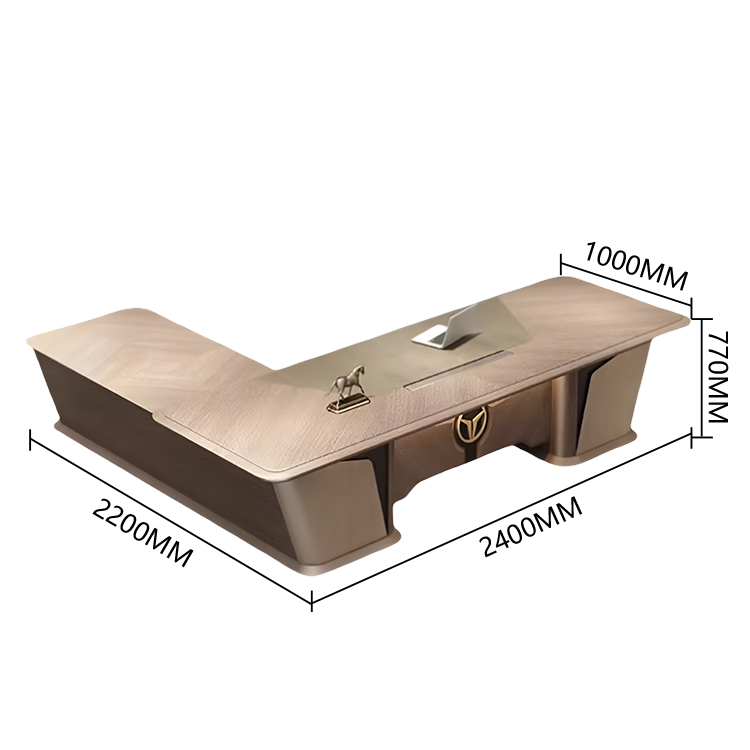 エグゼクティブデスク ワークデスク 社長デスク パソコンデスク L型デスク 事務用 作業用 仕事用 曲線デザイン 充電便利 ダイヤル錠 サイドキャビネット付き 丈夫な脚部 厚手 高荷重性 スタイリッシュ 洗練 ブラウン LBZ-N076