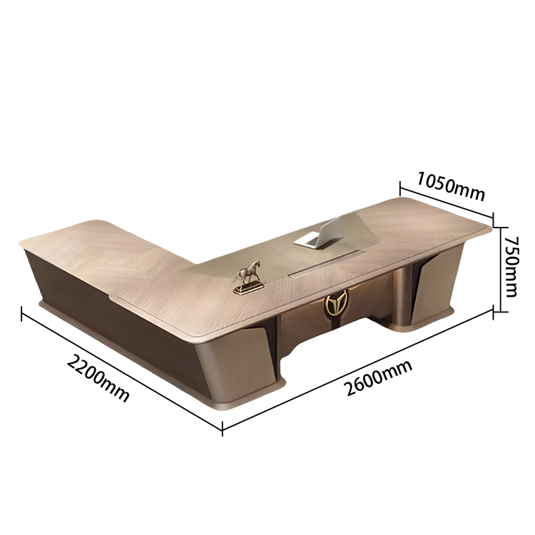 社長デスク エグゼクティブデスク ワークデスク L型デスク 曲線デザイン ダイヤル錠 厚手 高荷重性 洗練 ブラウン LBZ-N076