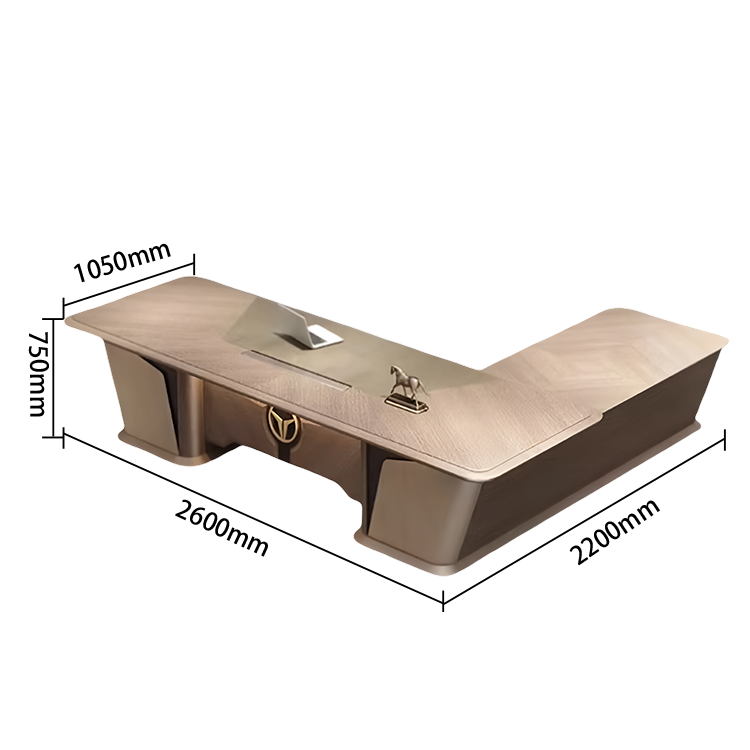 社長デスク エグゼクティブデスク ワークデスク L型デスク 曲線デザイン ダイヤル錠 厚手 高荷重性 洗練 ブラウン LBZ-N076