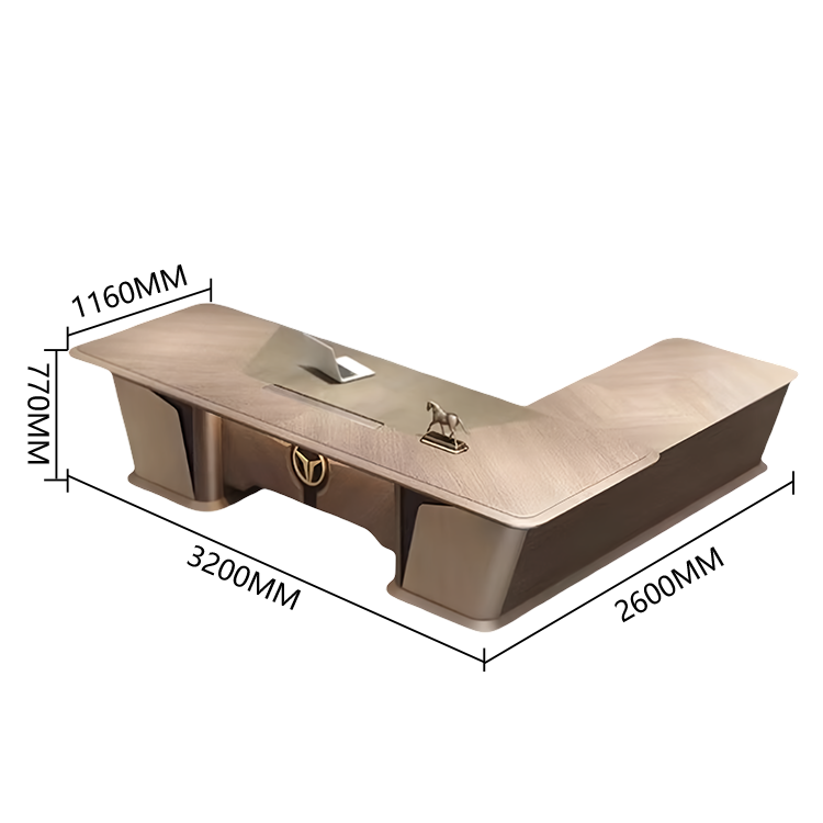 エグゼクティブデスク ワークデスク 社長デスク パソコンデスク L型デスク 事務用 作業用 仕事用 曲線デザイン 充電便利 ダイヤル錠 サイドキャビネット付き 丈夫な脚部 厚手 高荷重性 スタイリッシュ 洗練 ブラウン LBZ-N076