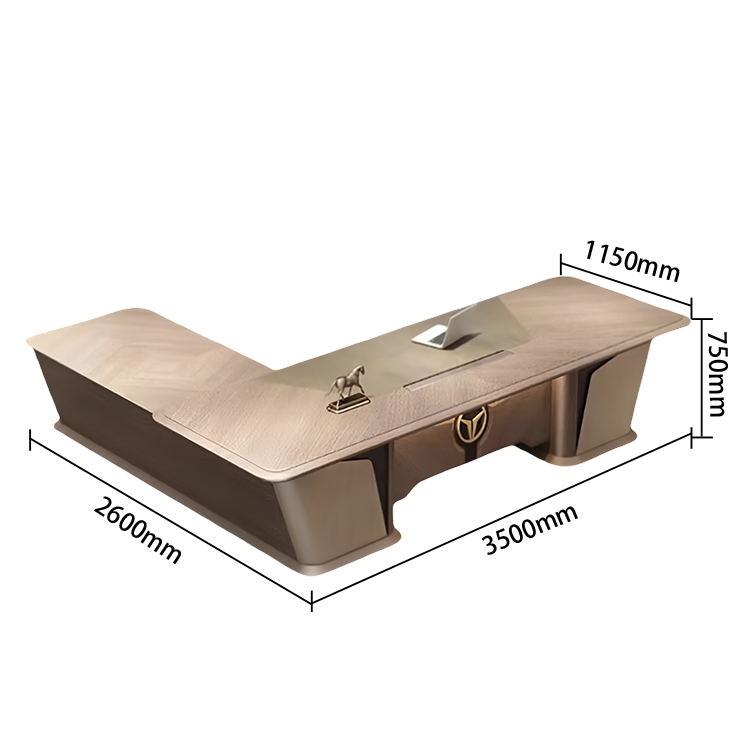 社長デスク エグゼクティブデスク ワークデスク L型デスク 曲線デザイン ダイヤル錠 厚手 高荷重性 洗練 ブラウン LBZ-N076