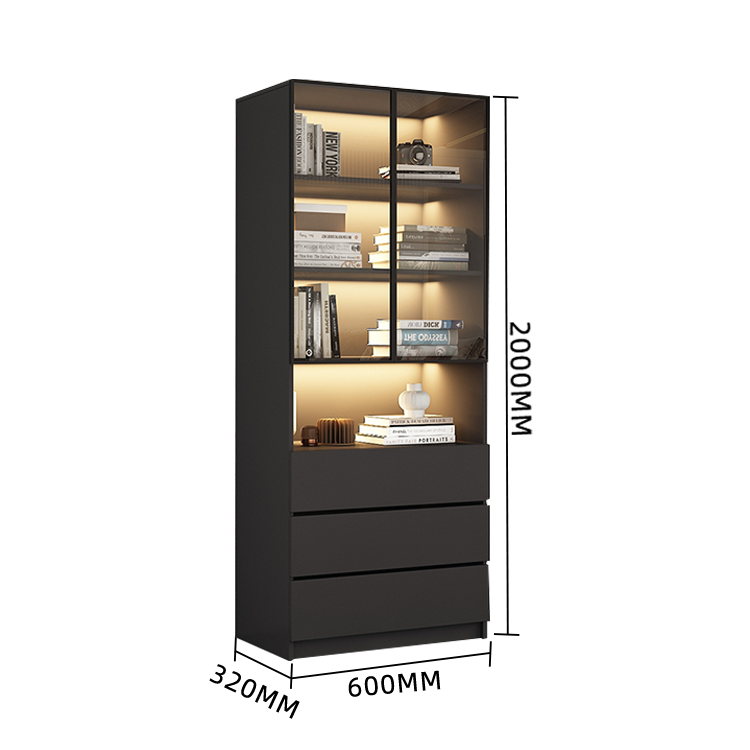 木製キャビネット 本棚 キャビネット 収納棚 リビング用 大容量収納 強化ガラス 洗練 LEDライト カスタマイズ可能 BGCWG-N009