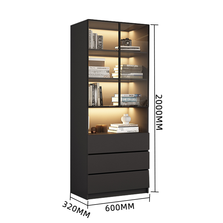 木製キャビネット 本棚 キャビネット 収納棚 リビング用 大容量収納 強化ガラス 洗練 LEDライト カスタマイズ可能 BGCWG-N009