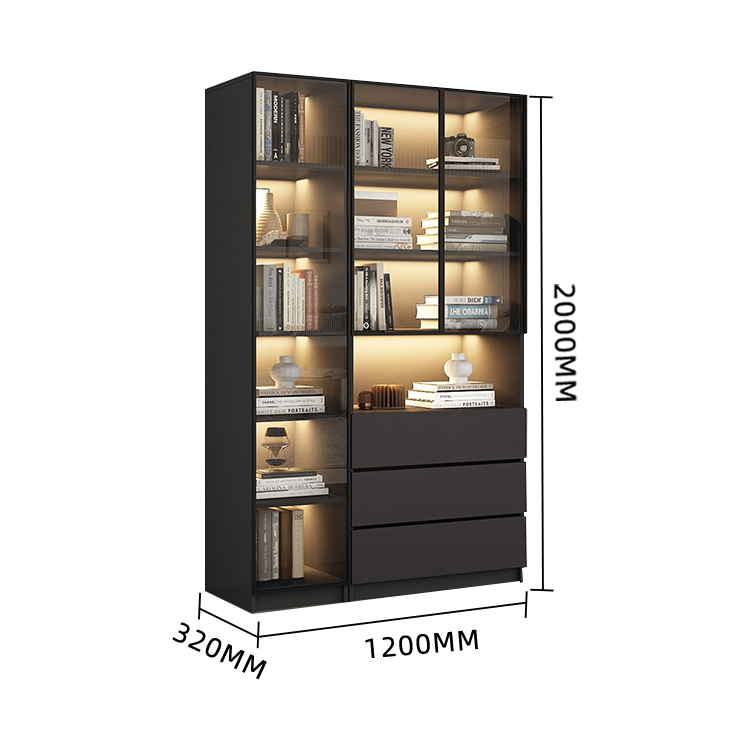 木製キャビネット 本棚 キャビネット 収納棚 リビング用 大容量収納 強化ガラス 洗練 LEDライト カスタマイズ可能 BGCWG-N009