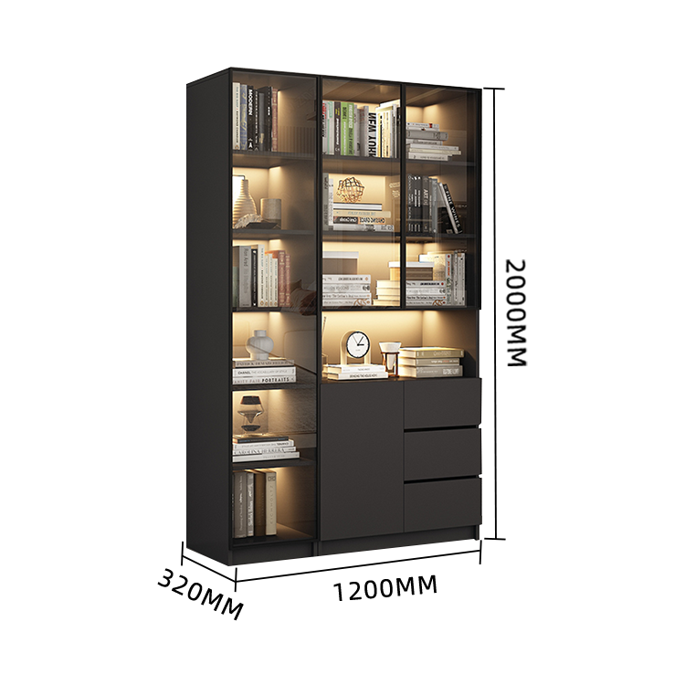 木製キャビネット 本棚 キャビネット 収納棚 リビング用 大容量収納 強化ガラス 洗練 LEDライト カスタマイズ可能 BGCWG-N009