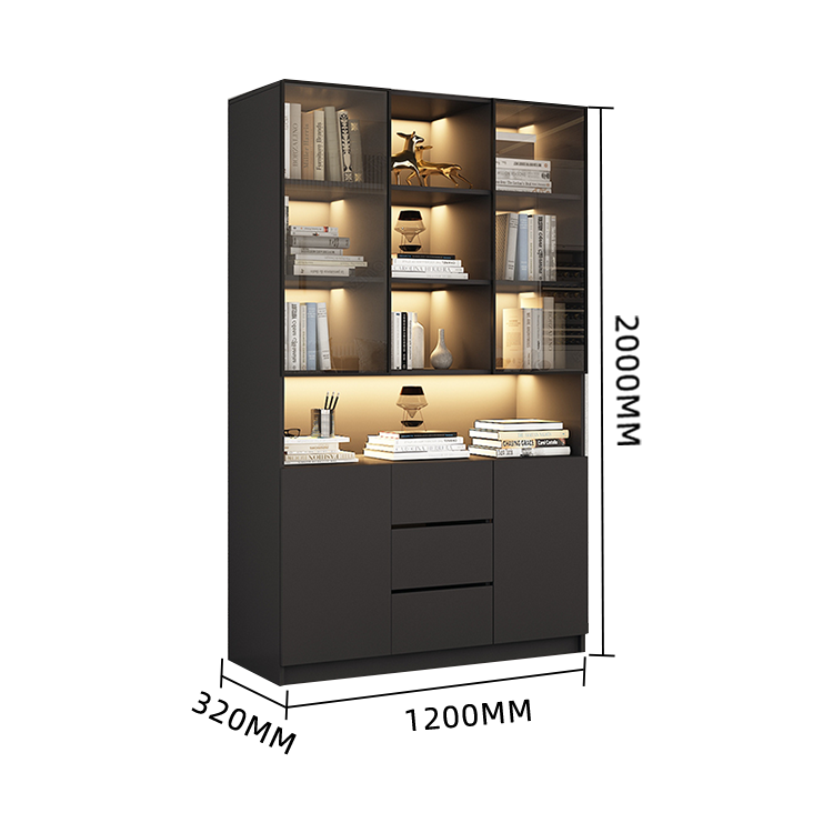 木製キャビネット 本棚 キャビネット 収納棚 リビング用 大容量収納 強化ガラス 洗練 LEDライト カスタマイズ可能 BGCWG-N009