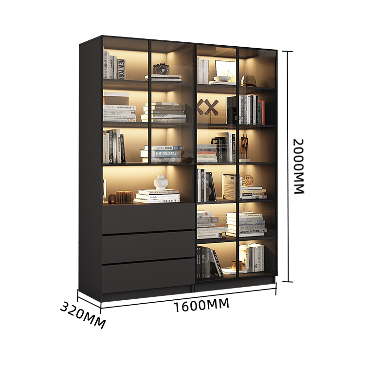 木製キャビネット 本棚 キャビネット 収納棚 リビング用 大容量収納 強化ガラス 洗練 LEDライト カスタマイズ可能 BGCWG-N009