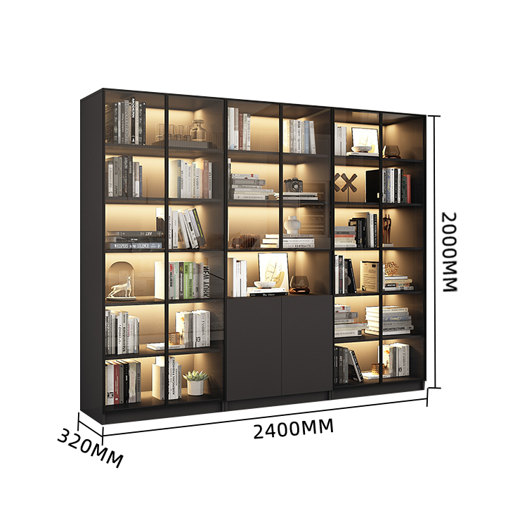 木製キャビネット 本棚 キャビネット 収納棚 リビング用 大容量収納 強化ガラス 洗練 LEDライト カスタマイズ可能 BGCWG-N009