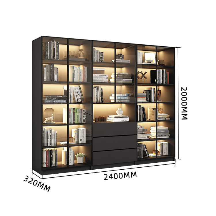 木製キャビネット 本棚 キャビネット 収納棚 リビング用 大容量収納 強化ガラス 洗練 LEDライト カスタマイズ可能 BGCWG-N009