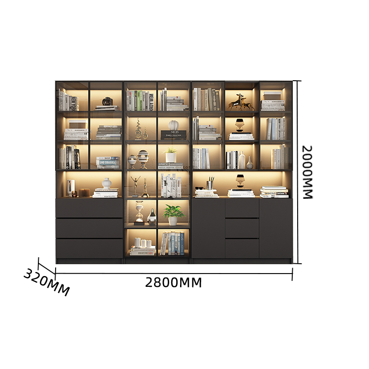 木製キャビネット 本棚 キャビネット 収納棚 リビング用 大容量収納 強化ガラス 洗練 LEDライト カスタマイズ可能 BGCWG-N009