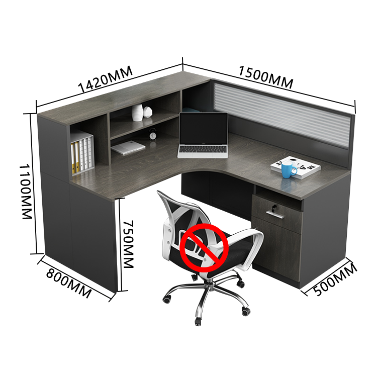 オフィスデスク 役員デスク L字型デスク オープン収納 仕切りパネル 配線穴付き 大容量収納 ブラック カスタマイズ可能 YGZ-N006