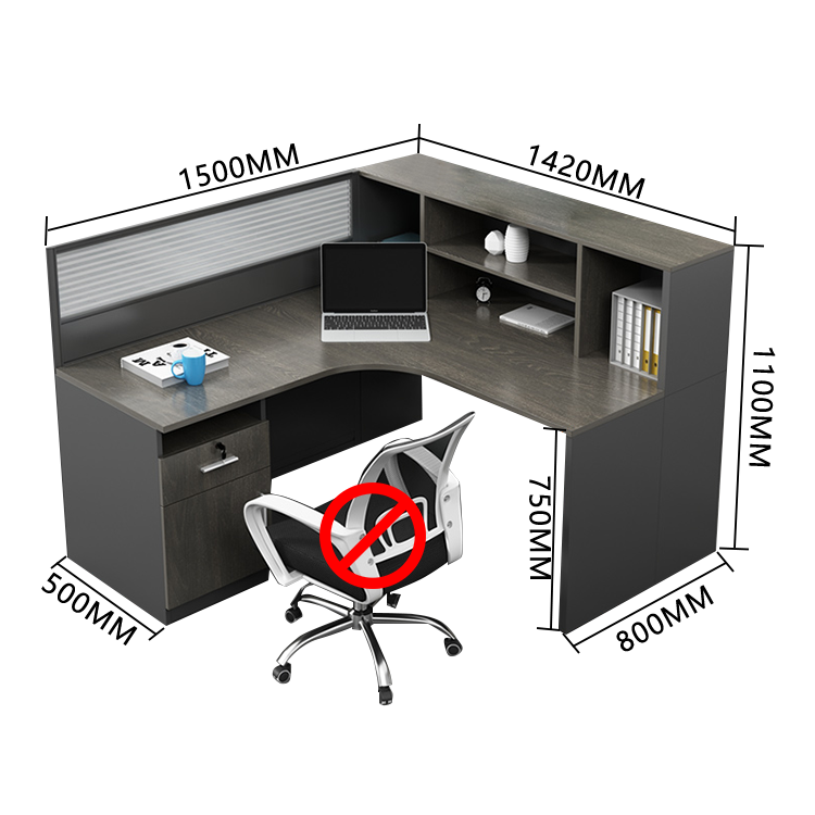 オフィスデスク 役員デスク L字型デスク オープン収納 仕切りパネル 配線穴付き 大容量収納 ブラック カスタマイズ可能 YGZ-N006