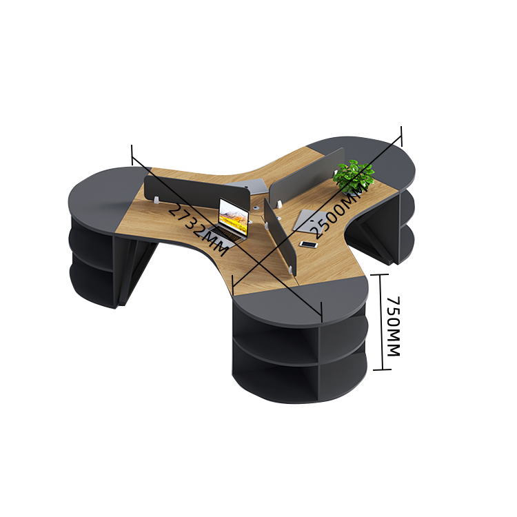 オフィスデスク 変形デスク 事務机 サイド収納棚 仕切りパネル カーブ型 シンプル 快適 ウォールナット カスタマイズ可能 YGZ-N029