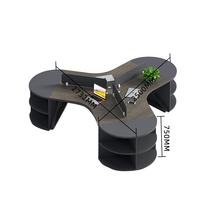 オフィスデスク 変形デスク 事務机 サイド収納棚 仕切りパネル カーブ型 シンプル 快適 ウォールナット カスタマイズ可能 YGZ-N029