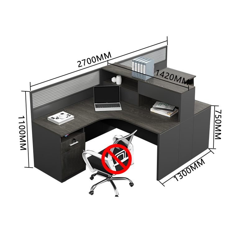 オフィスデスク 役員デスク L字型デスク オープン収納 仕切りパネル 配線穴付き 大容量収納 ブラック カスタマイズ可能 YGZ-N006