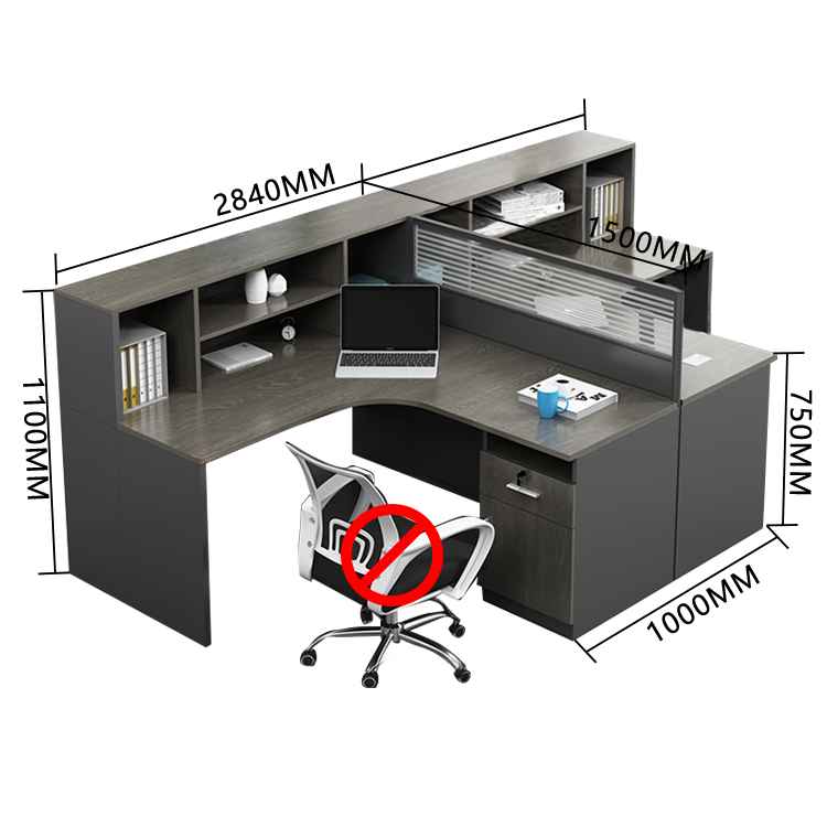 オフィスデスク 役員デスク L字型デスク オープン収納 仕切りパネル 配線穴付き 大容量収納 ブラック カスタマイズ可能 YGZ-N006