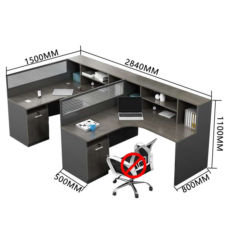 オフィスデスク 役員デスク L字型デスク オープン収納 仕切りパネル 配線穴付き 大容量収納 ブラック カスタマイズ可能 YGZ-N006