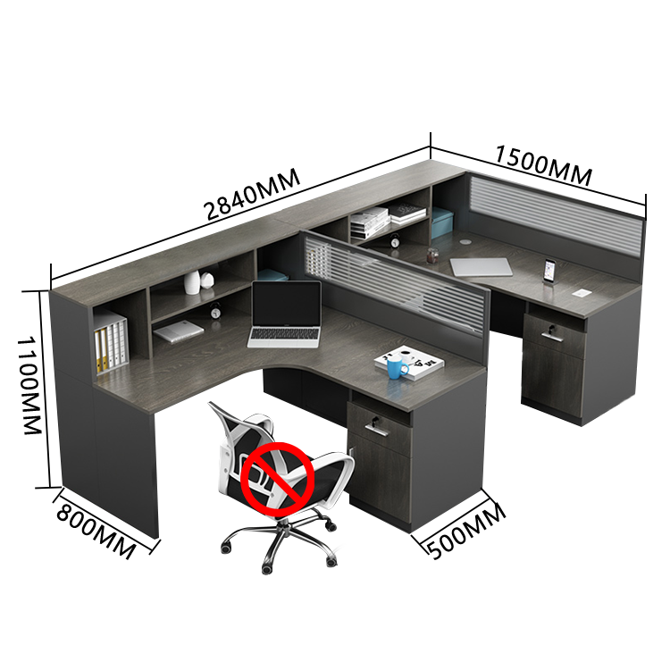 オフィスデスク 役員デスク L字型デスク オープン収納 仕切りパネル 配線穴付き 大容量収納 ブラック カスタマイズ可能 YGZ-N006