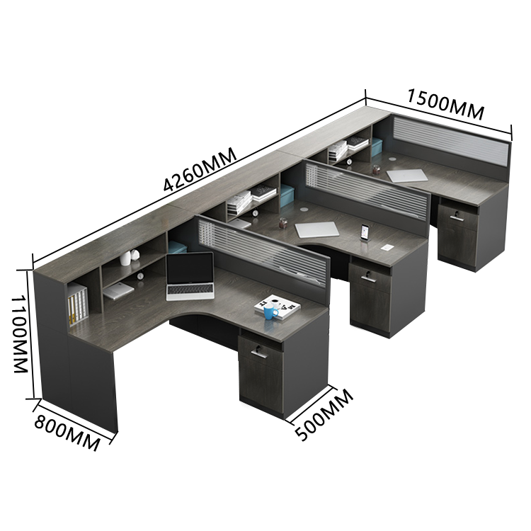 オフィスデスク 役員デスク L字型デスク オープン収納 仕切りパネル 配線穴付き 大容量収納 ブラック カスタマイズ可能 YGZ-N006