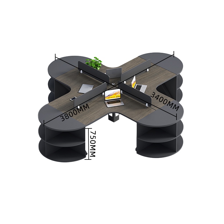 オフィスデスク 変形デスク 事務机 サイド収納棚 仕切りパネル カーブ型 シンプル 快適 ウォールナット カスタマイズ可能 YGZ-N029