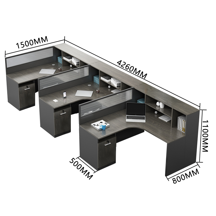 オフィスデスク 役員デスク L字型デスク オープン収納 仕切りパネル 配線穴付き 大容量収納 ブラック カスタマイズ可能 YGZ-N006