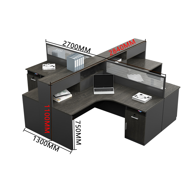 オフィスデスク 役員デスク L字型デスク オープン収納 仕切りパネル 配線穴付き 大容量収納 ブラック カスタマイズ可能 YGZ-N006