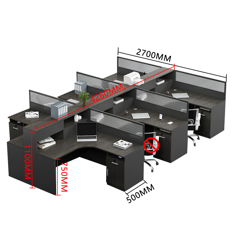 オフィスデスク 役員デスク L字型デスク オープン収納 仕切りパネル 配線穴付き 大容量収納 ブラック カスタマイズ可能 YGZ-N006