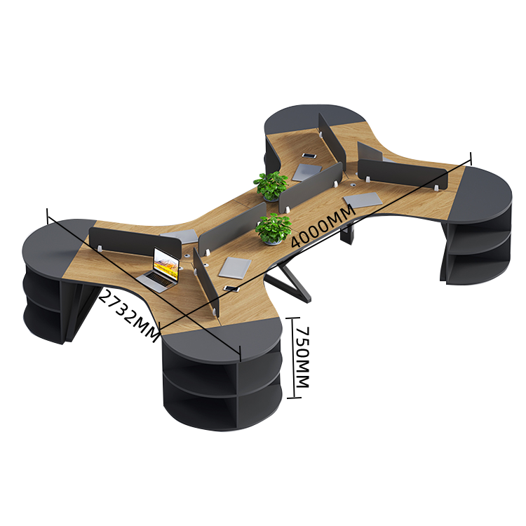 オフィスデスク 変形デスク 事務机 サイド収納棚 仕切りパネル カーブ型 シンプル 快適 ウォールナット カスタマイズ可能 YGZ-N029