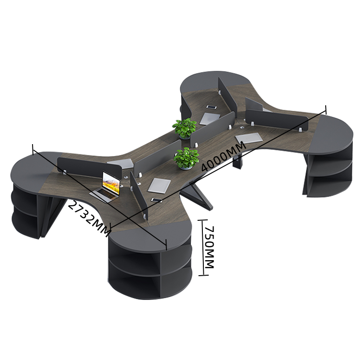 オフィスデスク 変形デスク 事務机 サイド収納棚 仕切りパネル カーブ型 シンプル 快適 ウォールナット カスタマイズ可能 YGZ-N029