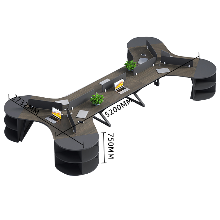 オフィスデスク 変形デスク 事務机 サイド収納棚 仕切りパネル カーブ型 シンプル 快適 ウォールナット カスタマイズ可能 YGZ-N029