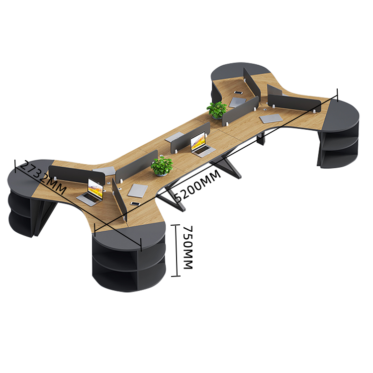 オフィスデスク 変形デスク 事務机 サイド収納棚 仕切りパネル カーブ型 シンプル 快適 ウォールナット カスタマイズ可能 YGZ-N029