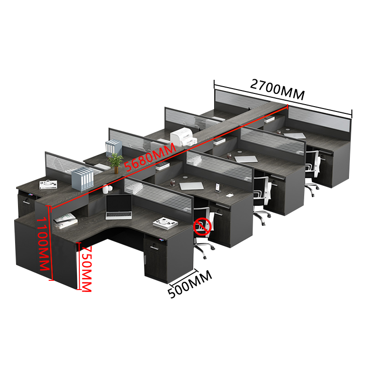 オフィスデスク 役員デスク L字型デスク オープン収納 仕切りパネル 配線穴付き 大容量収納 ブラック カスタマイズ可能 YGZ-N006