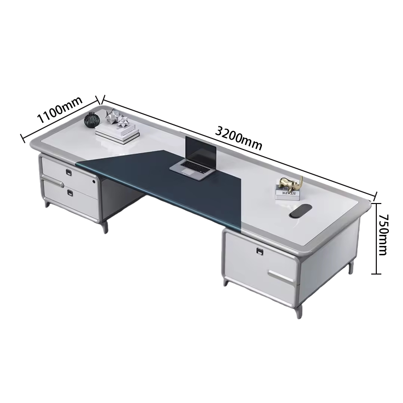 ボスデスク エグゼクティブデスク オフィスデスク 社長机 レザー 指紋ロック 厚手 高級感 ホワイト カスタマイズ可能 LBZ-BG-N006