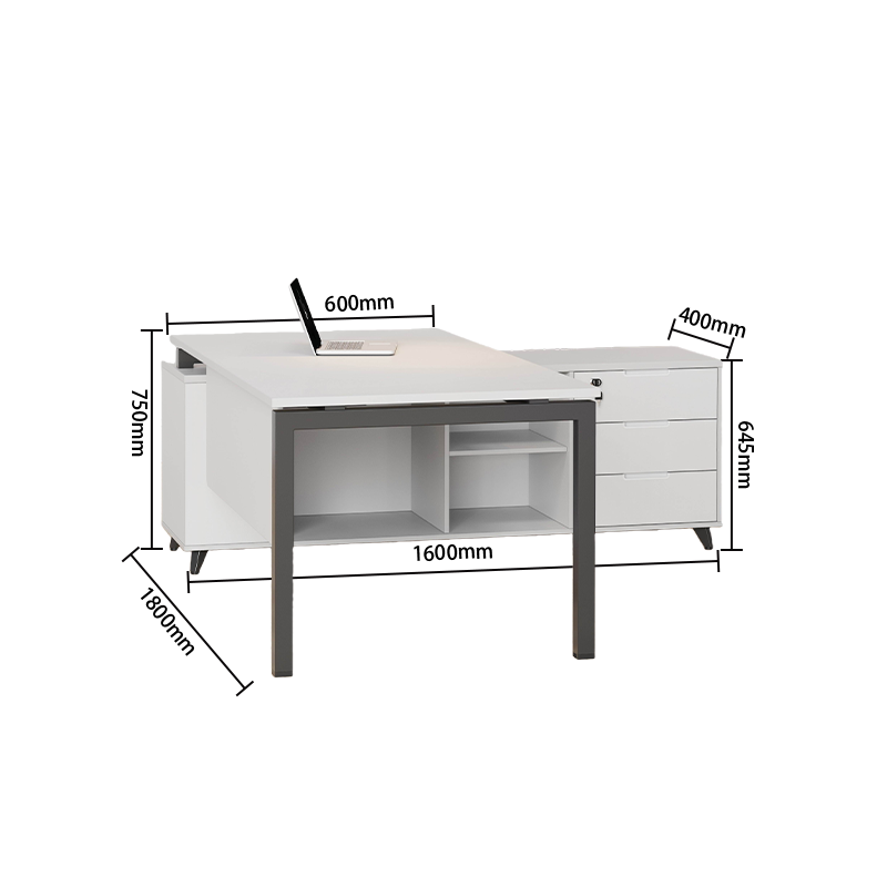エグゼクティブデスク 作業テーブル L型デスク 幕板付き サイドキャビネット シンプル ホワイト カスタマイズ可能 LBZ-YDD-N014