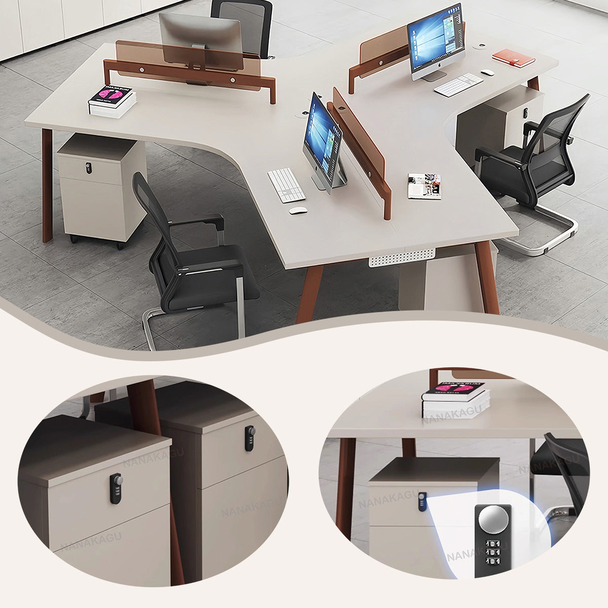 オフィスデスク パソコンデスク 変形デスク 作業机 サイドワゴン 配線穴 耐荷重 スタイリッシュ カーキ カスタマイズ可能 YGZ-N042