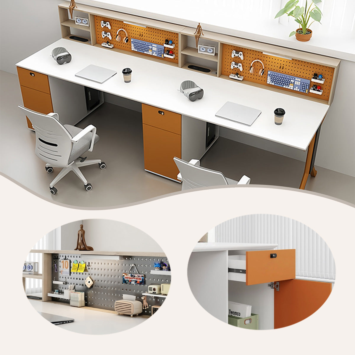 オフィスデスク パソコンデスク 丈夫 三桁ダイヤル錠 サイドキャビネット 大容量 オレンジ+ホワイト ホワイト+グレー カスタマイズ可能 YGZ-N097