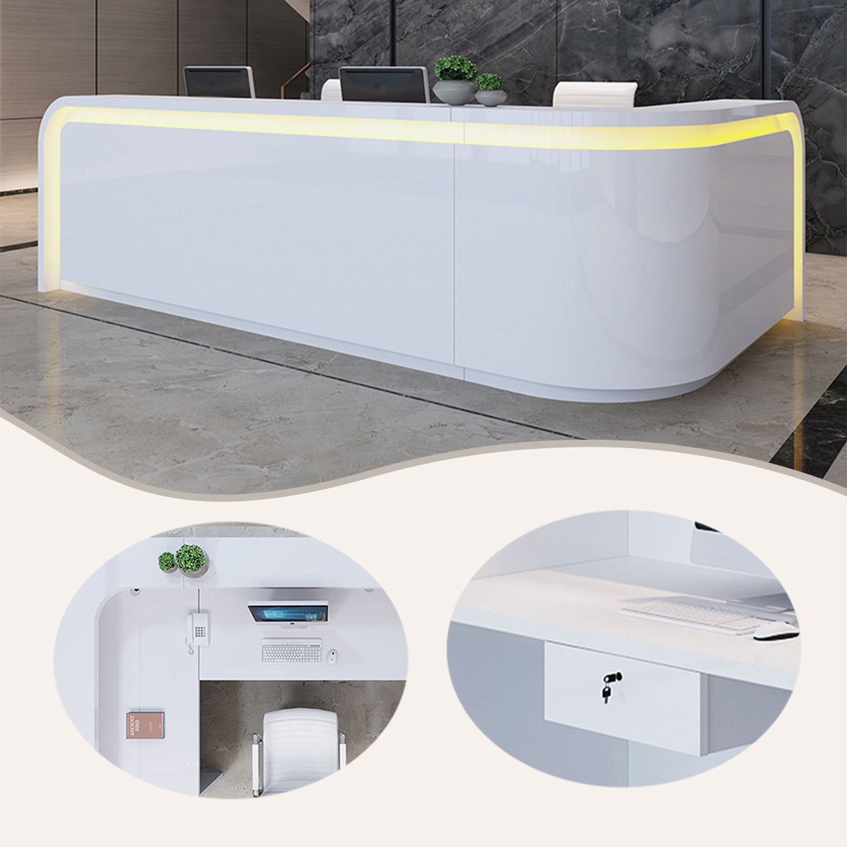 受付カウント ライト付き 焼付塗装 キーボードトレイ付き 組立必要 JDQT-N076