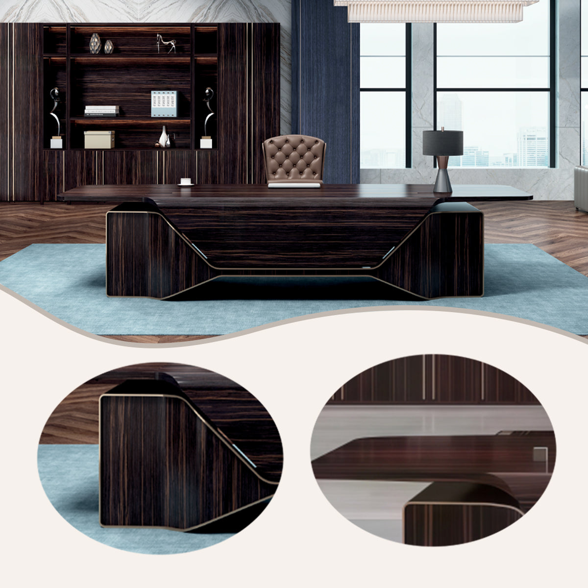 ボスデスク エグゼクティブデスク 社長机 仕事用 厚手 高級感 ダークブラウン 木目調 ブラウン カスタマイズ可能 LBZ-BG-N009