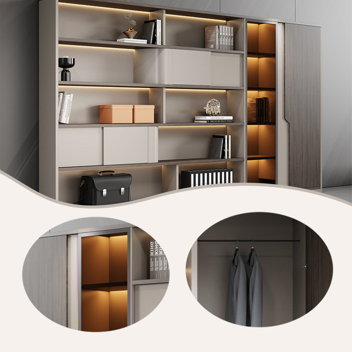 役員用家具 木製キャビネット 役員用書庫 ファイル収納 大容量収納 引き戸 ガラス扉 ウォールナット カスタマイズ可能 BGCWG-N075