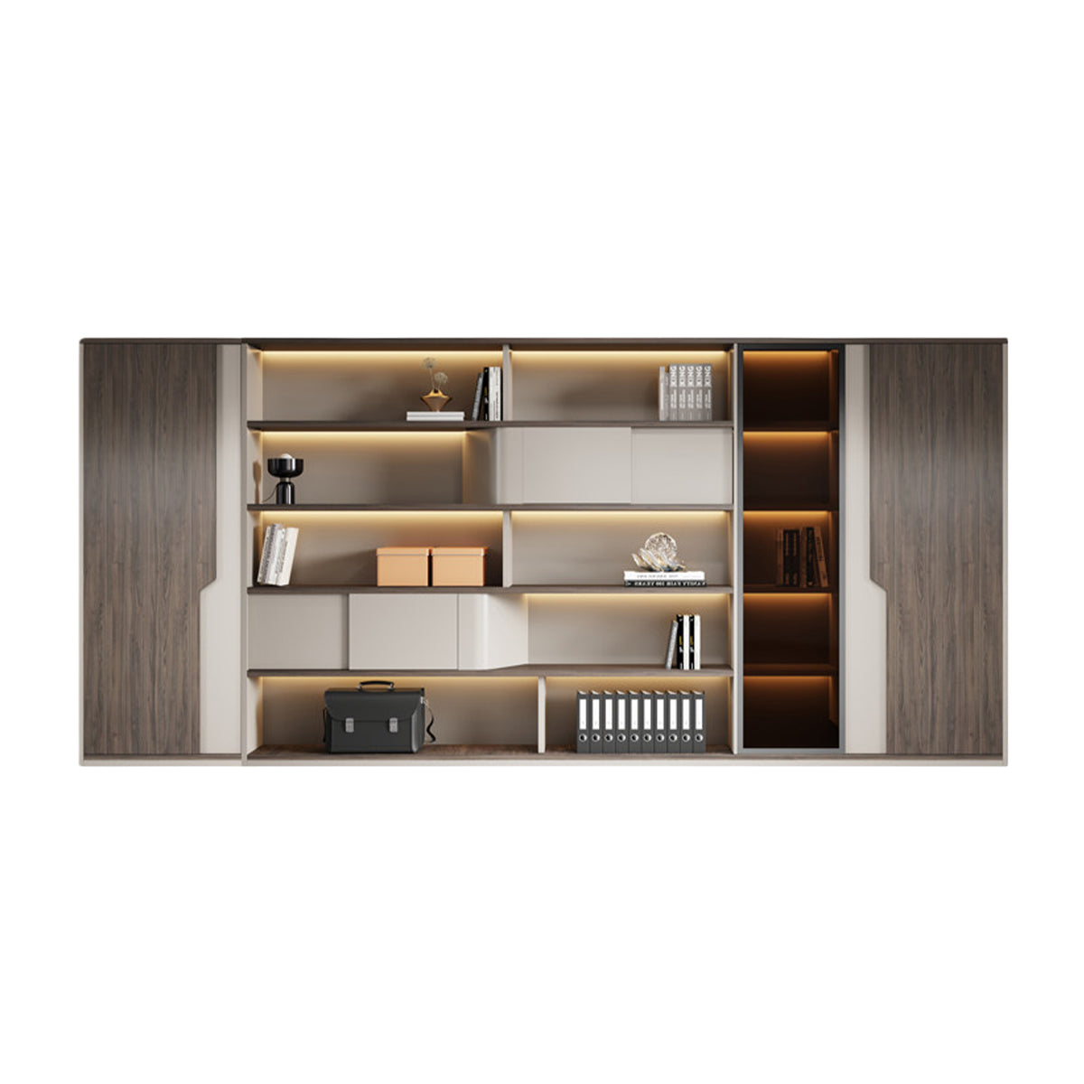 役員用家具 木製キャビネット 役員用書庫 ファイル収納 大容量収納 引き戸 ガラス扉 ウォールナット カスタマイズ可能 BGCWG-N075