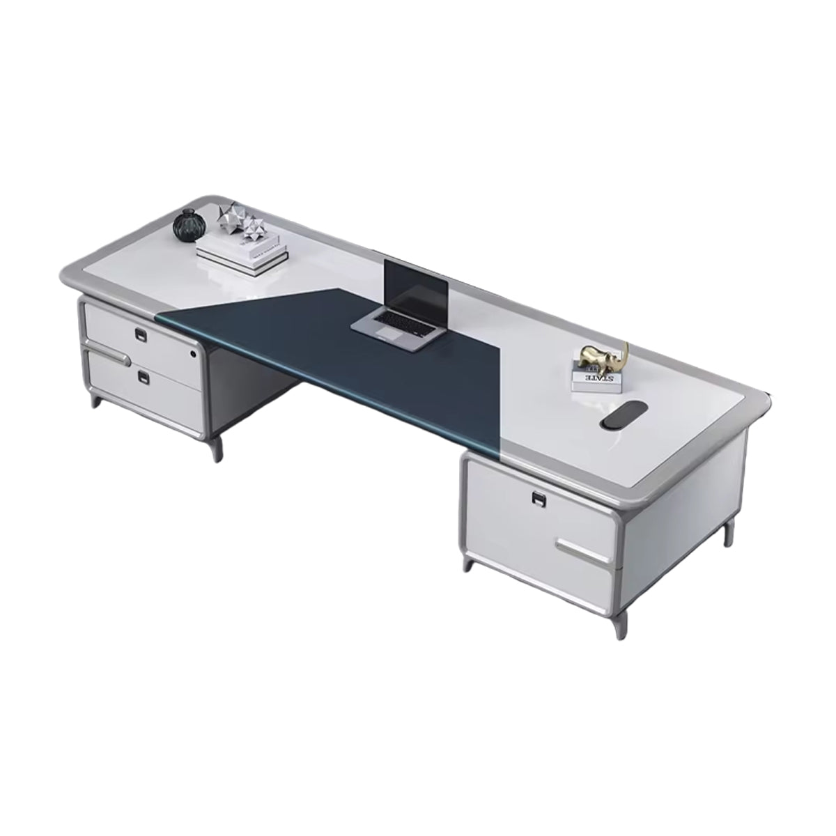 ボスデスク エグゼクティブデスク オフィスデスク 社長机 レザー 指紋ロック 厚手 高級感 ホワイト カスタマイズ可能 LBZ-BG-N006