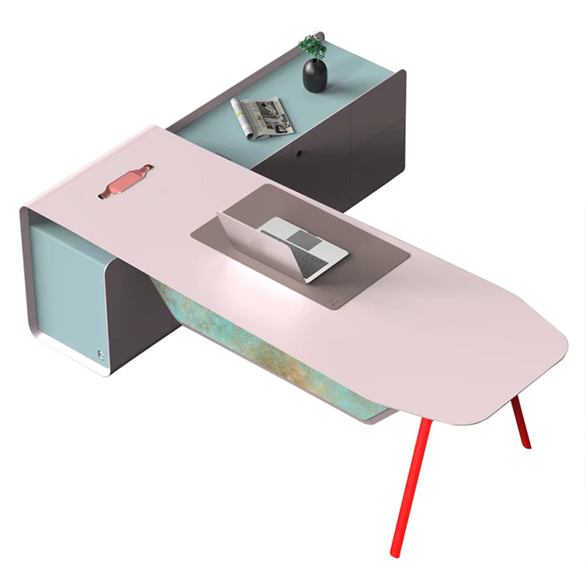 エグゼクティブデスク オフィスデスク 社長机 幕板 排気口 スチール脚 高級感 ピンク+ブルー カスタマイズ可能 LBZ-BG-N002