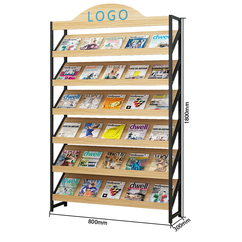 マガジンラック オフィス収納 収納ラック 雑誌ラック 図書館 店舗用 展覧会用 本棚 5段式 6段式 ライトウォールナット ZWJ-N001