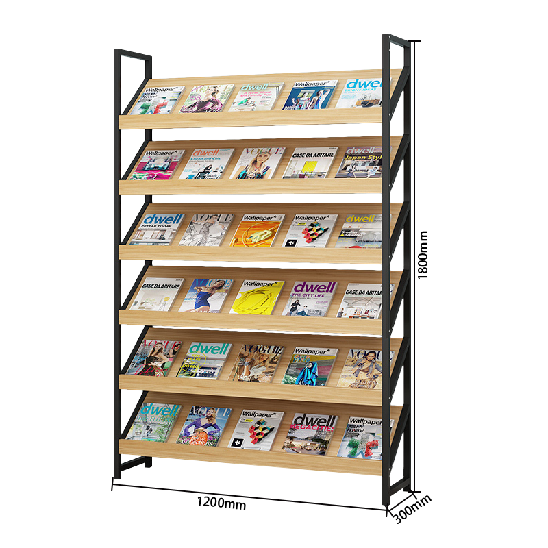 マガジンラック オフィス収納 収納ラック 雑誌ラック 図書館 店舗用 展覧会用 本棚 5段式 6段式 ライトウォールナット ZWJ-N001