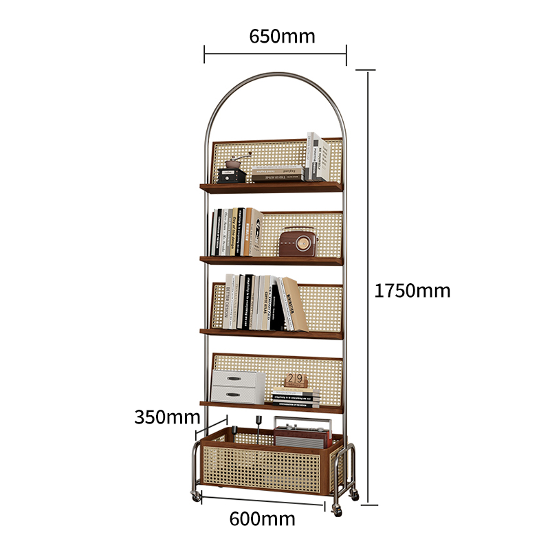 本棚 飾り棚 ラック 置物棚 藤編み キャスター付き 無垢材棚板 収納庫 収納家具 木製 スチール 組立不要 ZWJ-N007