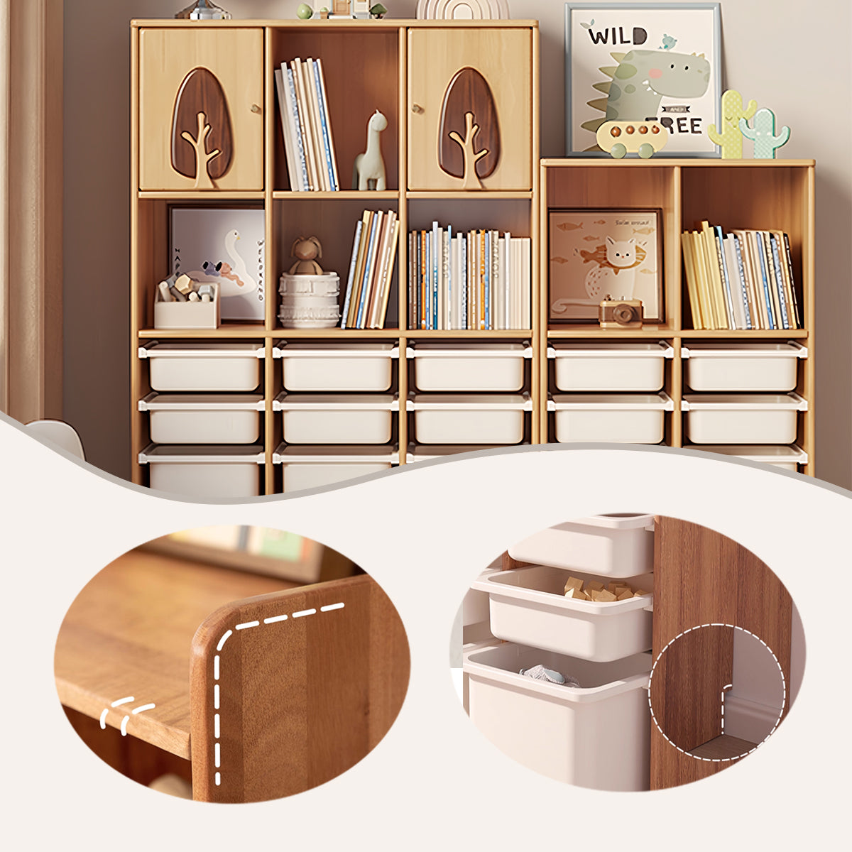 収納キャビネット ロッカー キャビネット ラック 木製棚 耐荷重性 巾木よけ 大容量収納 組立必要 JYCWG-N029