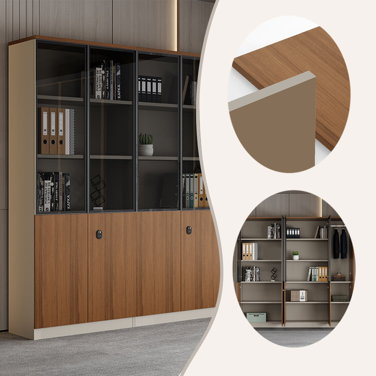 壁面収納 ファイル収納 書類棚 オフィスキャビネット 大容量収納 ダイヤル錠付き ウォールナット カスタマイズ可能 BGCWG-N062