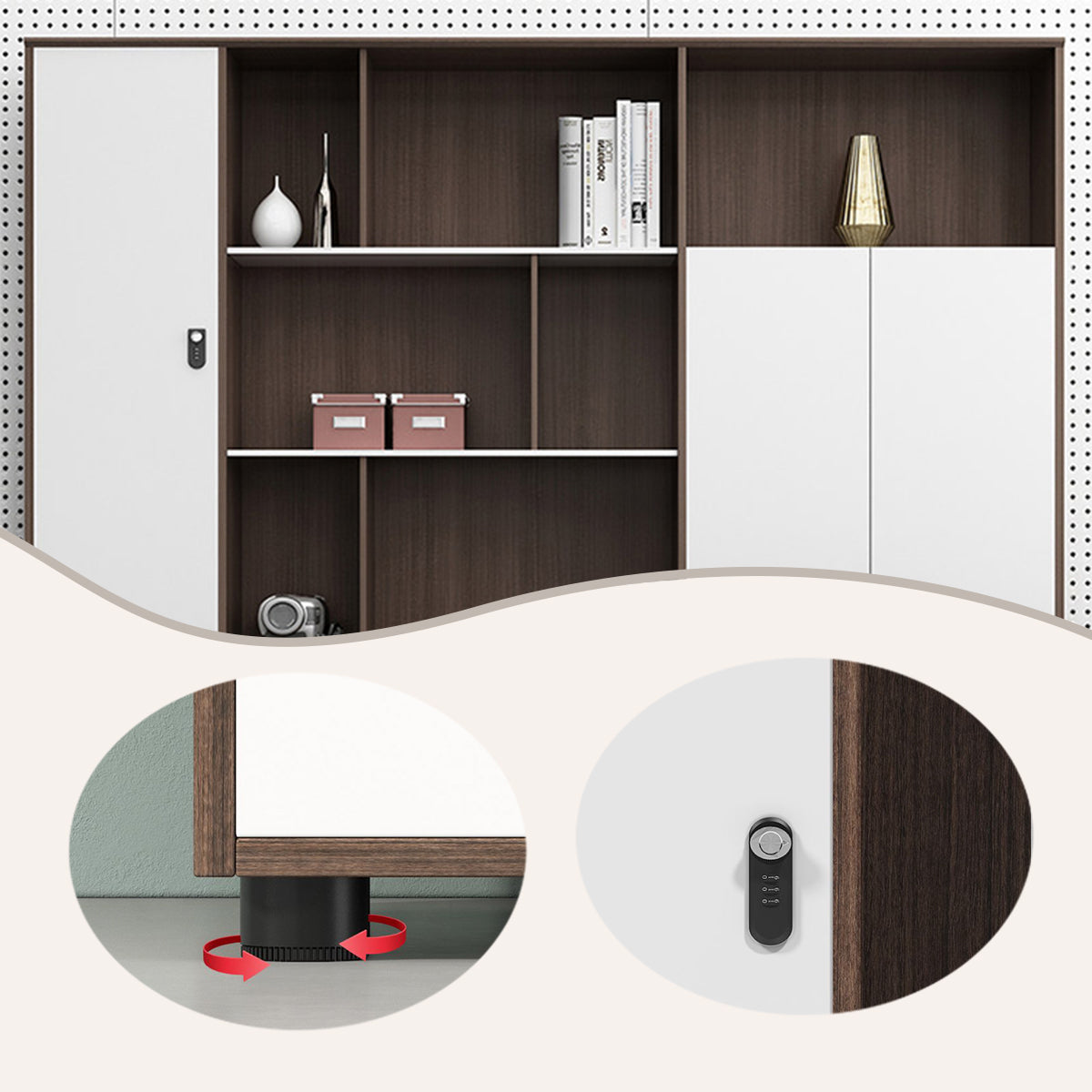 収納棚 ファイル収納 書類棚 オフィスキャビネット オープン収納 アジャスター ダイヤル錠 ホワイト ウォールナット BGCWG-N072