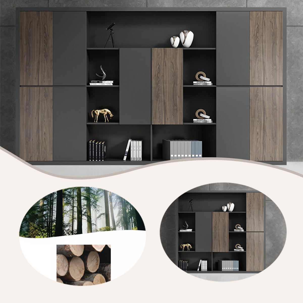 壁面収納 ファイル収納 書類棚 オフィスキャビネット 大容量収納 扉収納 耐荷重性 簡素 落ち着き ウォールナット BGCWG-N071