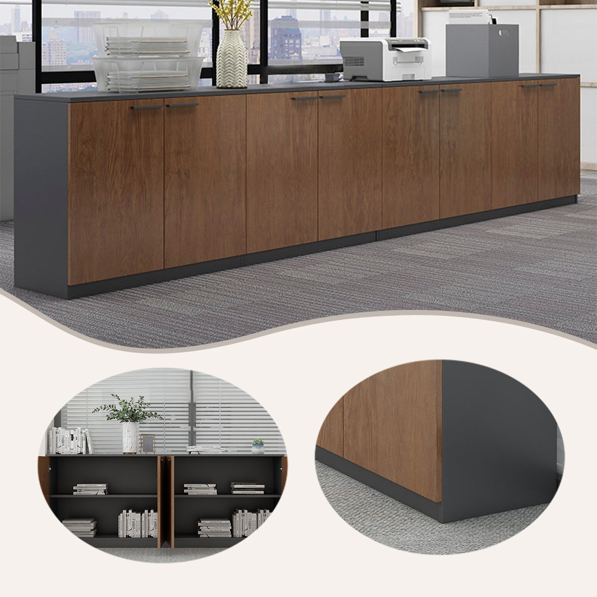 オフィスキャビネット オフィス収納 収納家具 オフィス用 大容量収納 収納庫 ウォールナット グレー カスタマイズ可能 BGCWG-N070